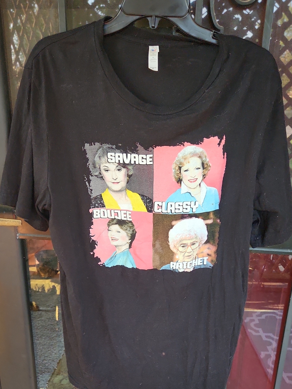 Gildan Black Graphic Tee with Pink, Yellow & Blue Pop-Art Portraits Golden Girls